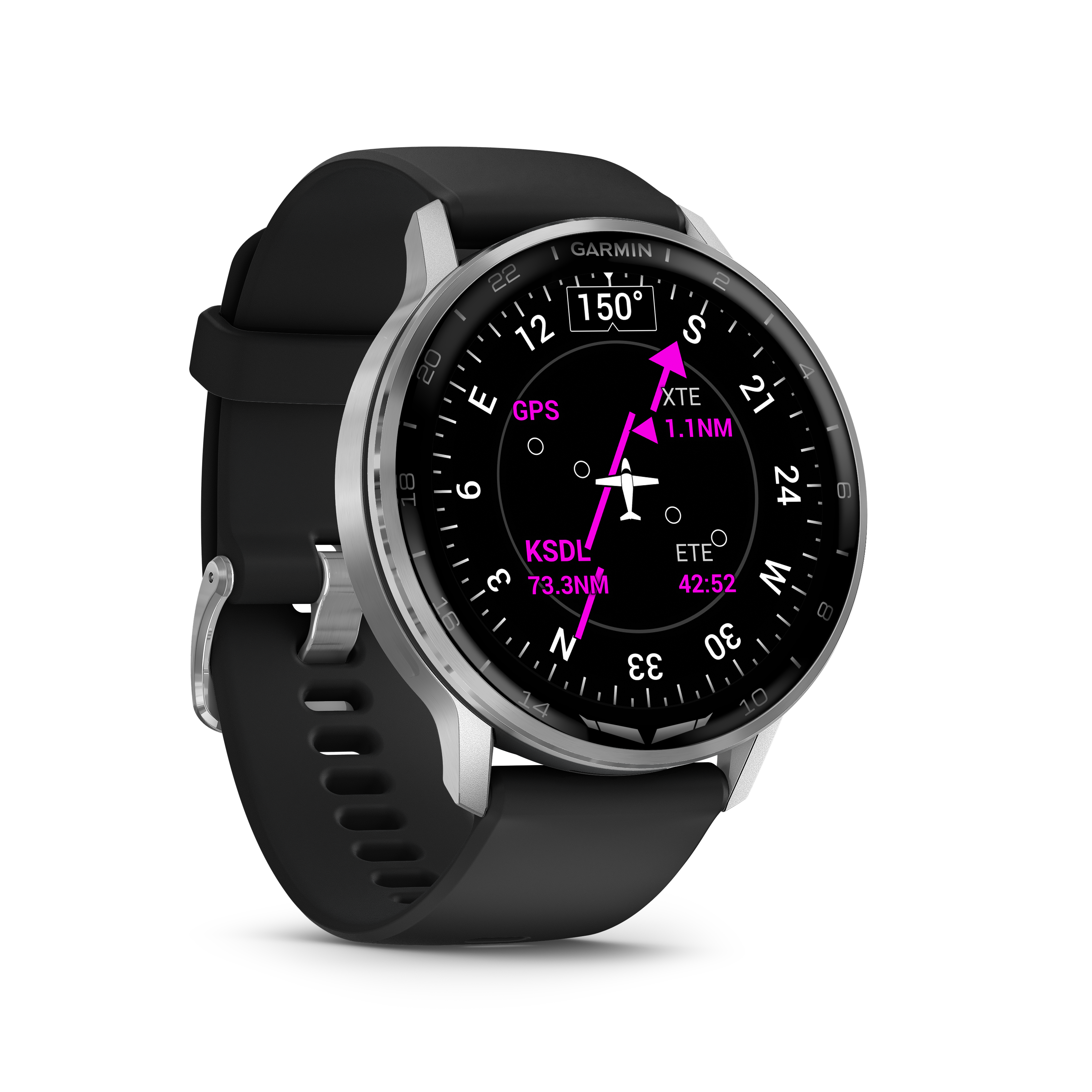 Garmin D2™ Air X15 plateado con correa de silicona negra