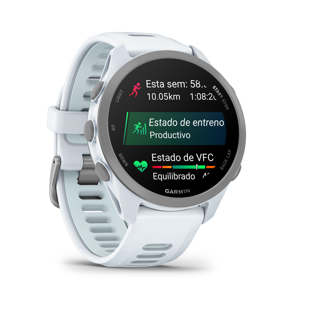 Forerunner® 170 Music Blanco piedra con correa en blanco piedra/azul nube