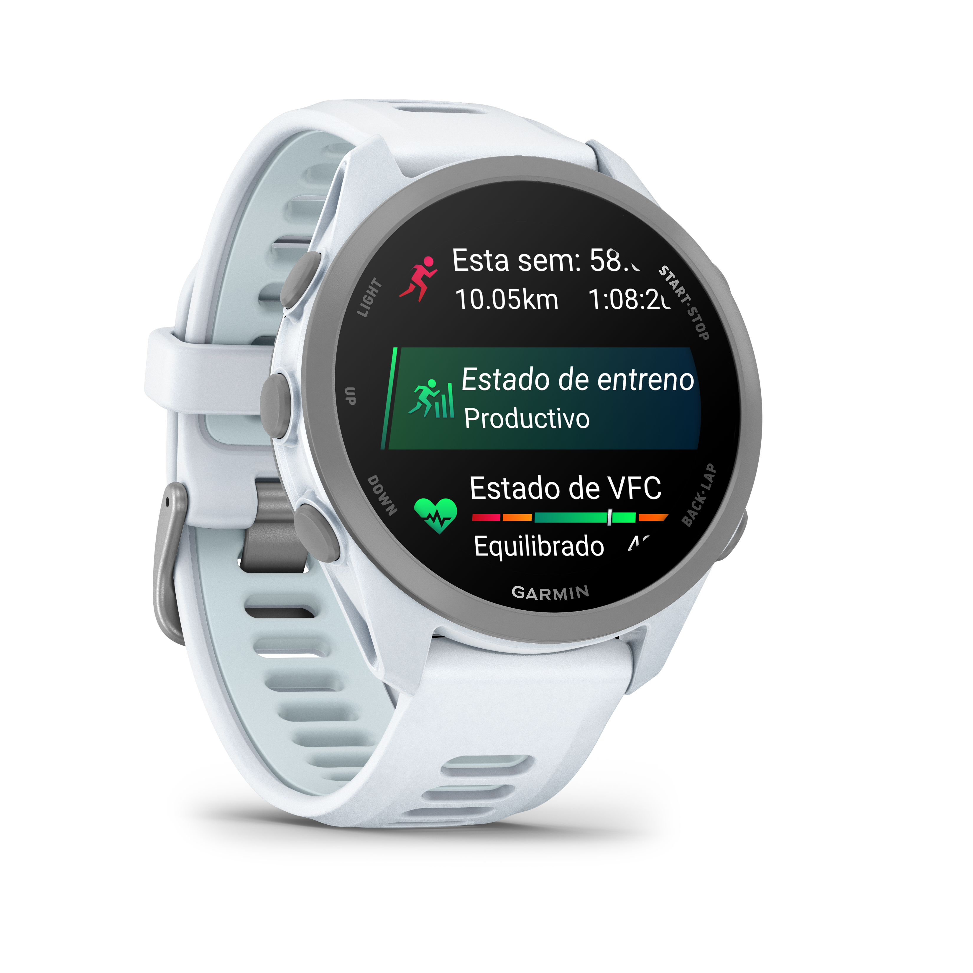 Forerunner® 170 Music Blanco piedra con correa en blanco piedra/azul nube