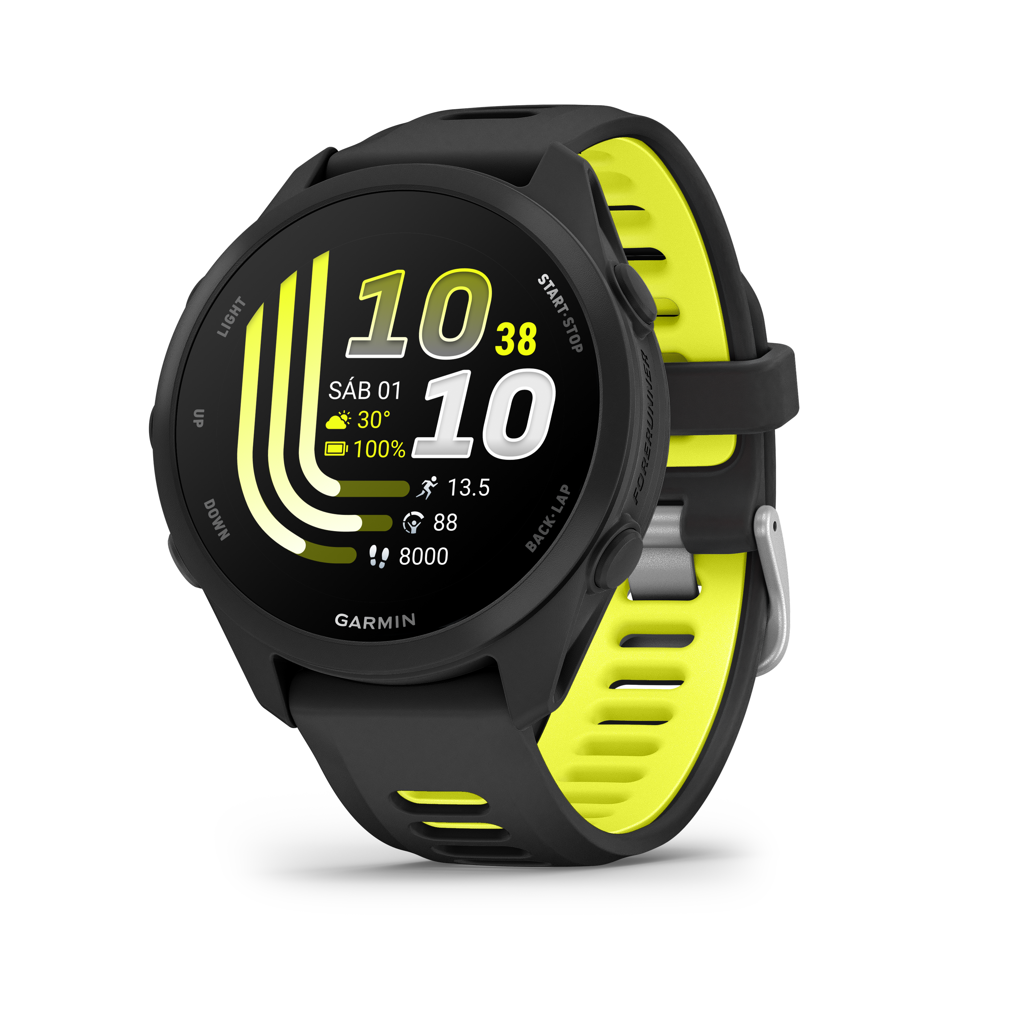 Garmin Forerunner® 170 Negro con correa en negro/amarillo