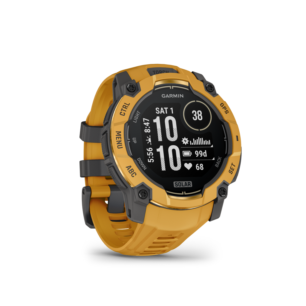 Garmin Instinct® 3 – 45 mm, Solar Amarillo ocre con correa en Amarillo ocre/gris
