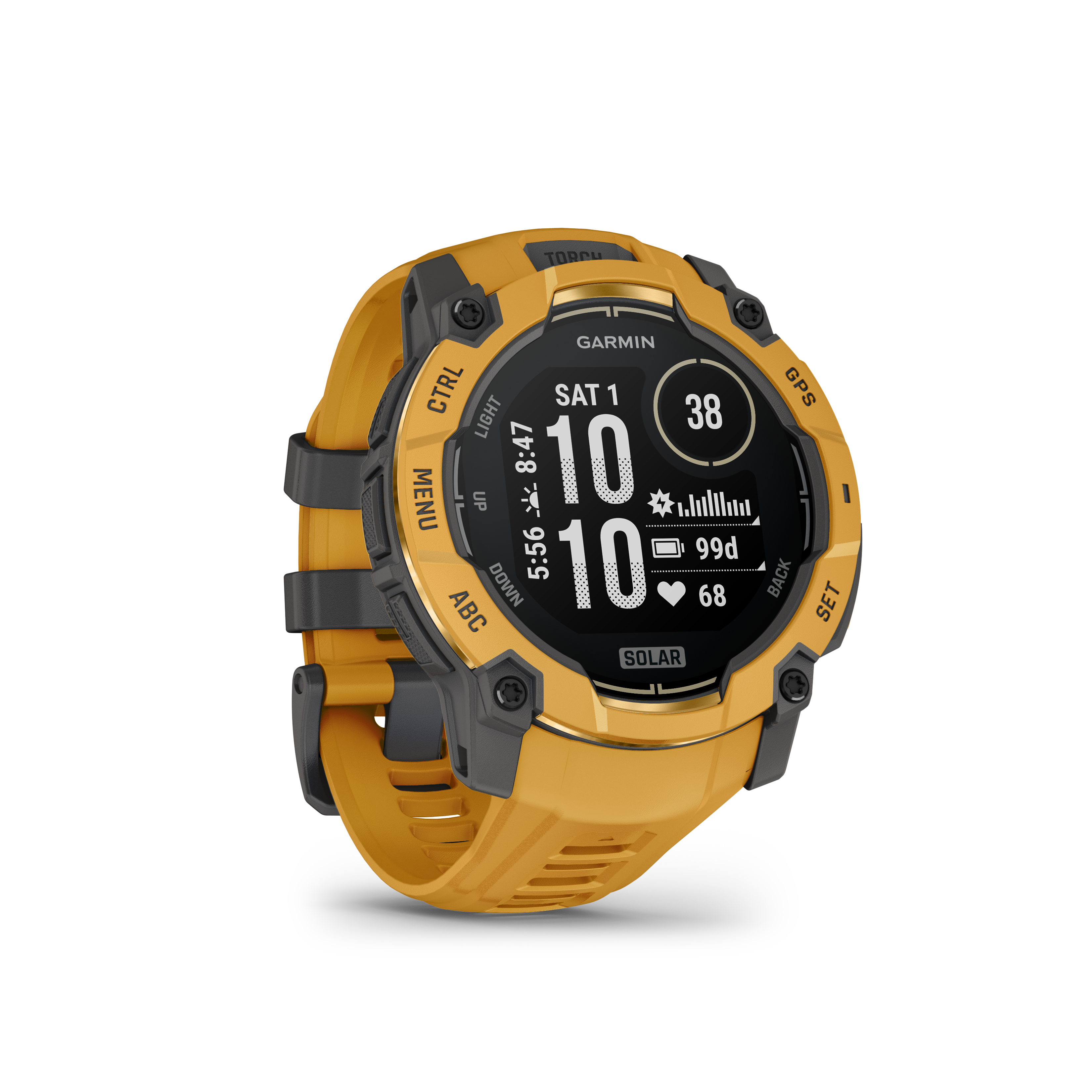 Garmin Instinct® 3 – 45 mm, Solar Amarillo ocre con correa en Amarillo ocre/gris
