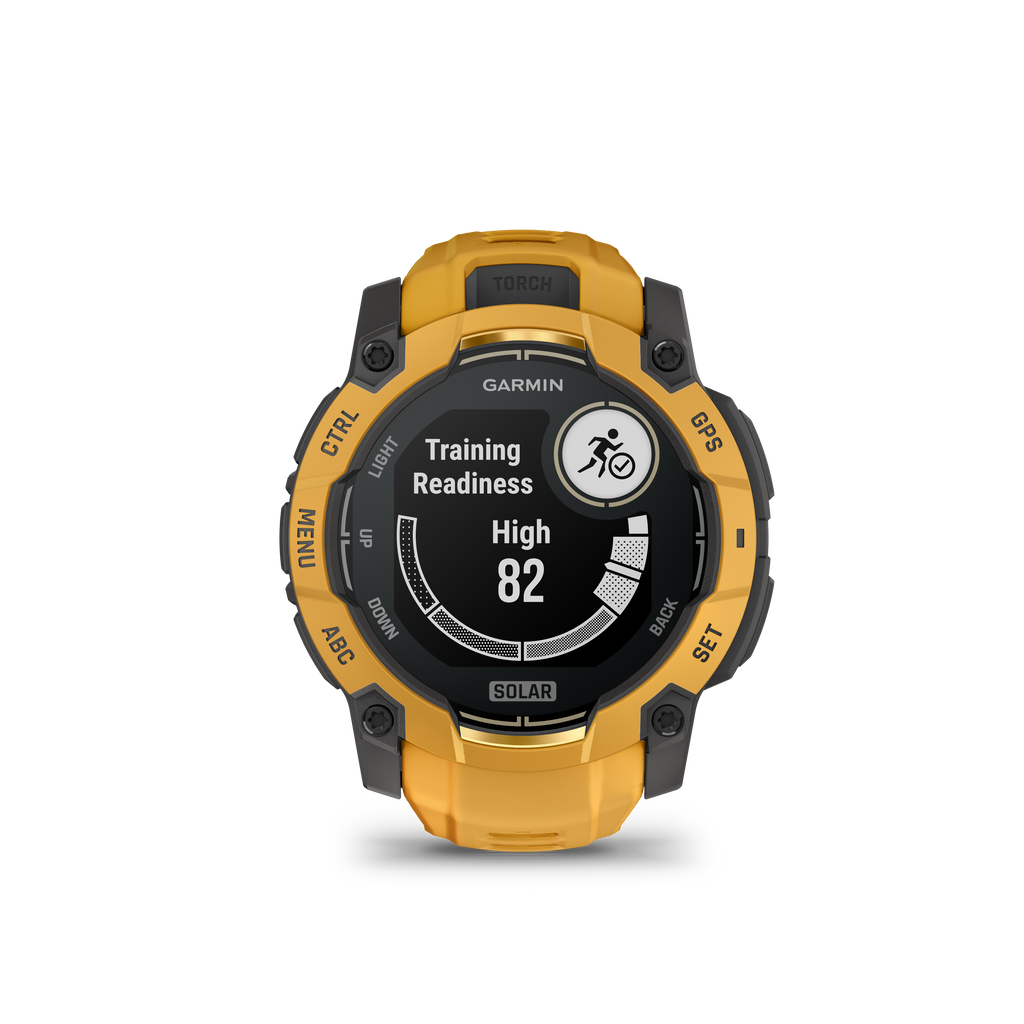 Garmin Instinct® 3 – 50 mm, Solar Amarillo ocre con correa en Amarillo ocre/gris