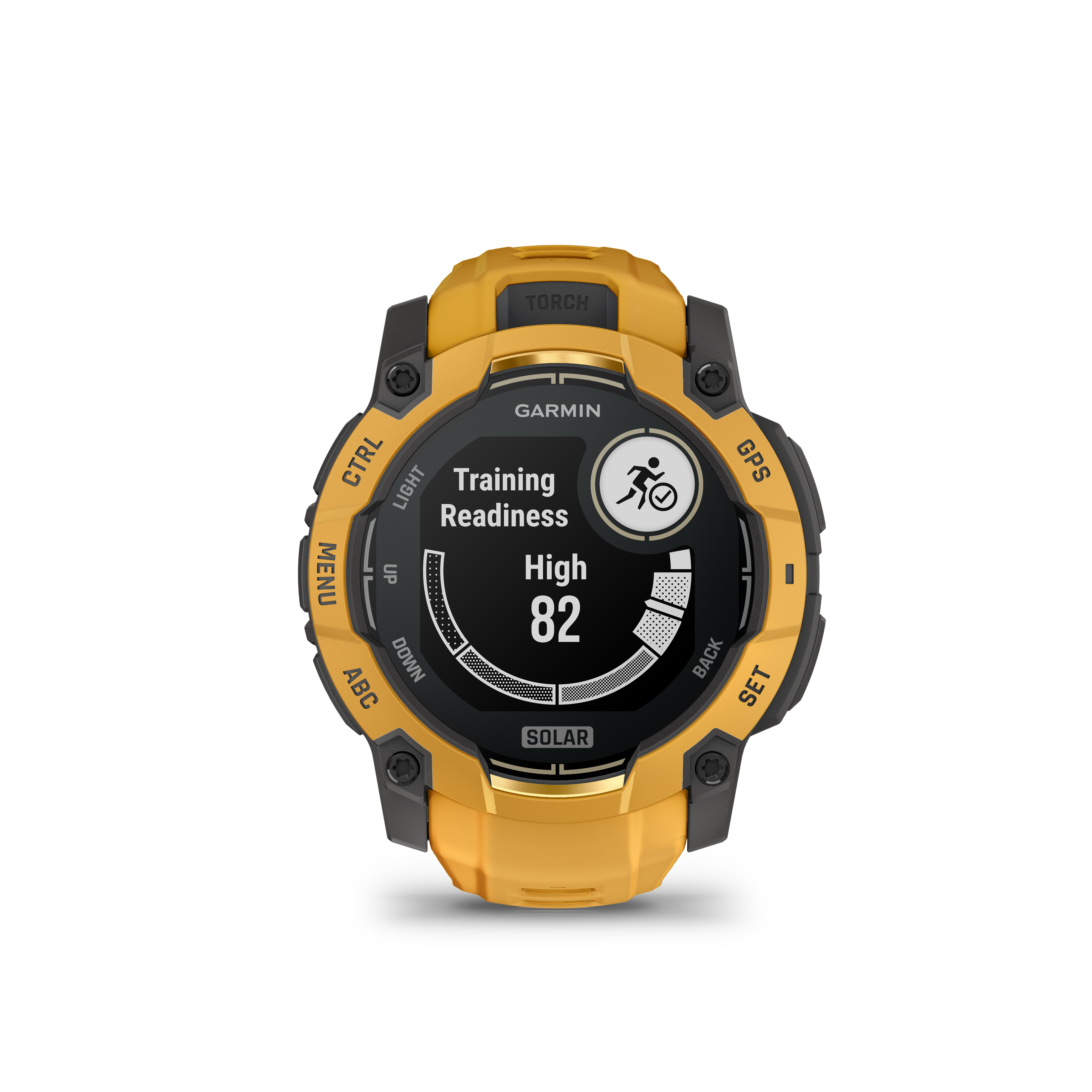 Garmin Instinct® 3 – 50 mm, Solar Amarillo ocre con correa en Amarillo ocre/gris