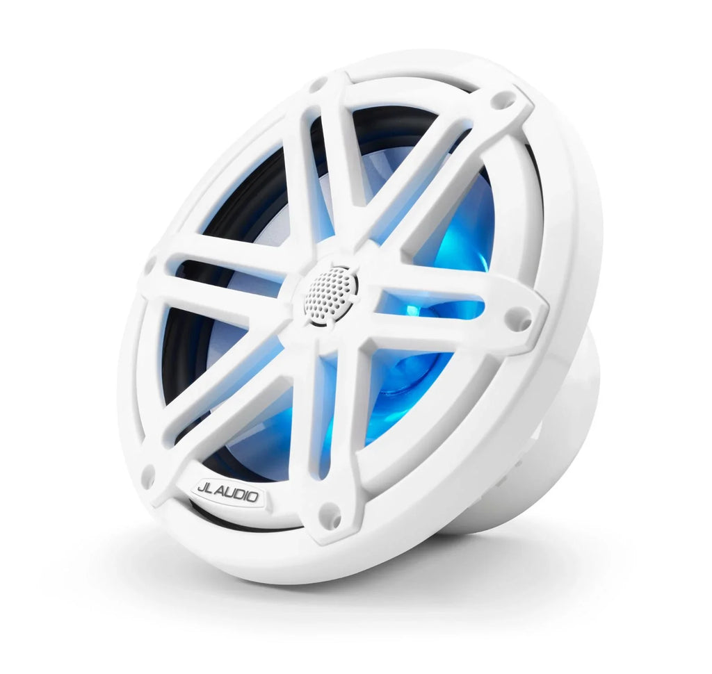 JL Audio M3-770X-S-Gw-i Altavoces coaxiales marinos de 7,7 pulgadas (196 mm), rejillas deportivas blancas con iluminación LED RGB